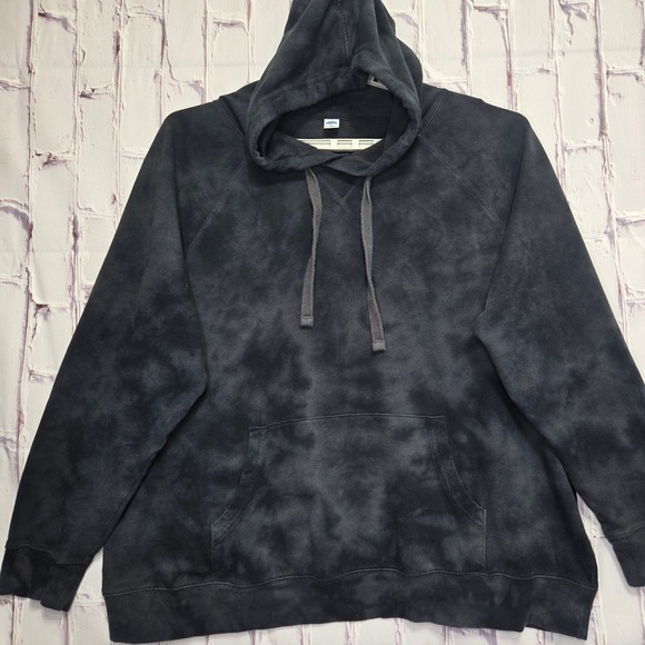 Old Navy Tops - Old Navy Easy Vintage Hoodie Black Tonal Tie Dye Sweatshirt 2X Plus Pocket Comfy